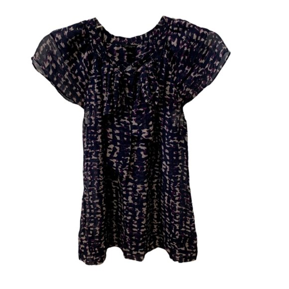 Ann Taylor Graphic Sheer Ruffle Silk Top Small - Picture 8 of 12